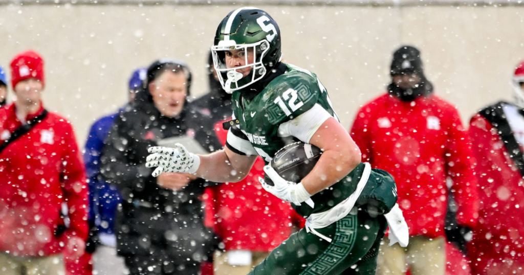 Michigan State's Jack Velling runs after a catch against Rutgers during the second quarter on Saturday, Nov. 30, 2024, at Spartan Stadium in East Lansing - Nick King, USA TODAY Sports