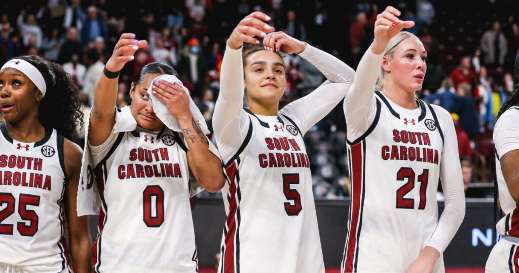 South Carolina women's basketball stars Raven Johnson, Te-Hina Paopao, Tessa Johnson, and Chloe Kitts. Photo by: Katie Dugan | GamecockCentral