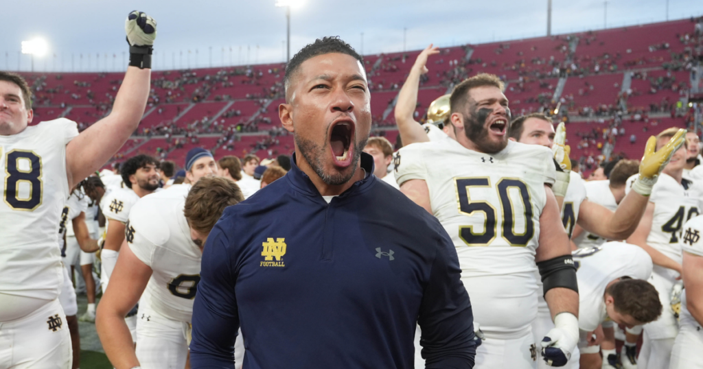 Notre Dame head coach Marcus Freeman