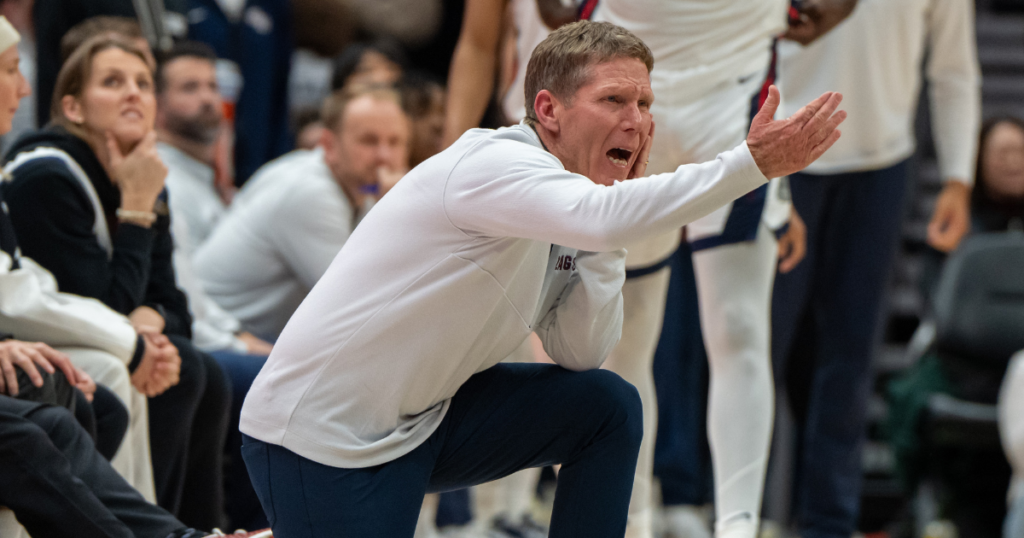 Gonzaga head coach Mark Few is angry during a loss to Kentucky