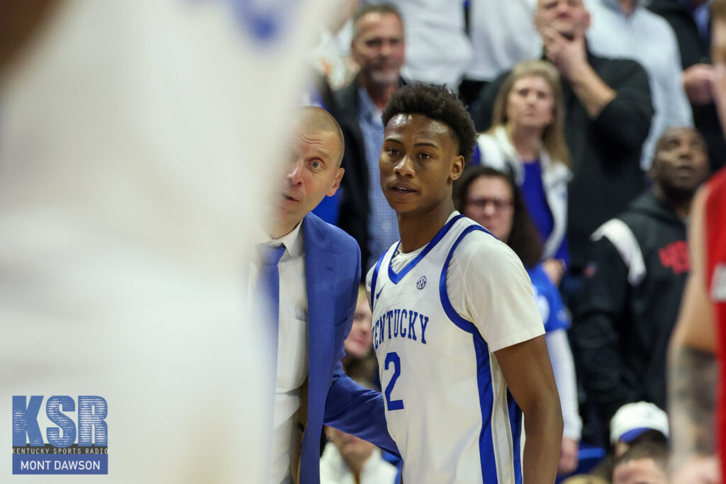 Mark Pope and Jaxson Robinson during Kentucky's game vs. Louisville - Mont Dawson, Kentucky Sports Radio