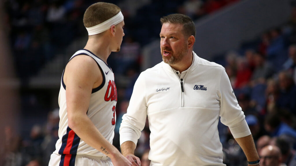 Ole Miss guard Sean Pedulla and head coach Chris Beard. Mandatory credit: Petre Thomas-Imagn Images