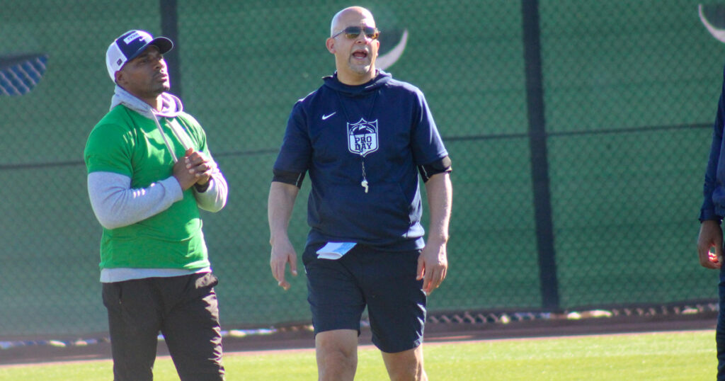 Penn State coach James Franklin yells at practice outside of the Tempe Diablo Stadium in Tempe, Ariz., on Sun., Dec. 29. The Lions play Boise State in the Fiesta Bowl on Dec. 31. (Pickel/BWI)