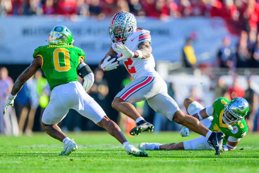 The University of Oregon Ducks Football team were defeated by the Ohio State University Buckeyes 41-21 in the Rose Bowl at Rose Bowl Stadium in Pasadena, Calif., on Jan. 1, 2025. (Eric Becker/ericbeckerphoto.com)