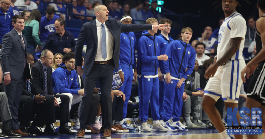 Mark Pope talks to his team from the sideline - Dr. Michael Huang, Kentucky Sports Radio