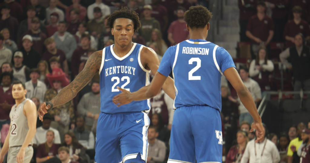 Kentucky's Amari Williams and Jaxson Robinson celebrate a play during the win over Texas A&M - Steven Peake, Kentucky Sports Radio