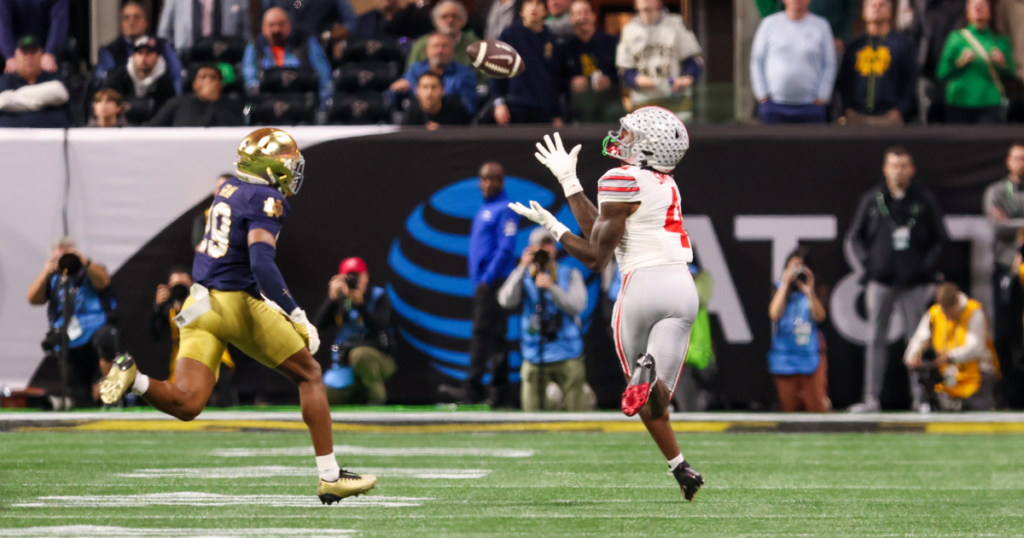 Ohio State wide receiver Jeremiah Smith Notre Dame cornerback Christian Gray