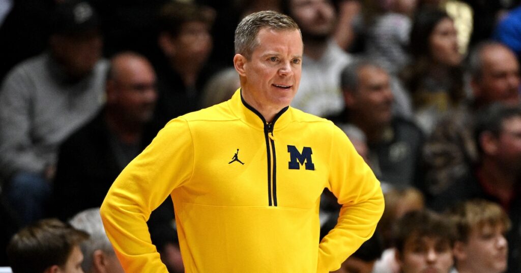 Michigan Wolverines head coach Dusty May and his team are 8-2 in conference play. Mandatory Credit: Marc Lebryk-Imagn Images