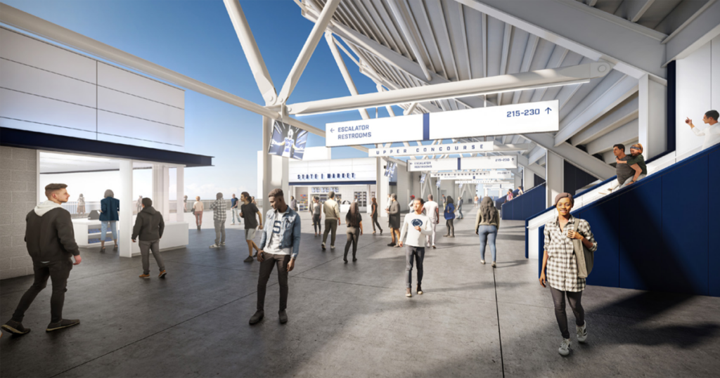 A rendering of the new upper concourse following a multi-year, $700 million renovation project. (Image courtesy of Penn State Athletics)