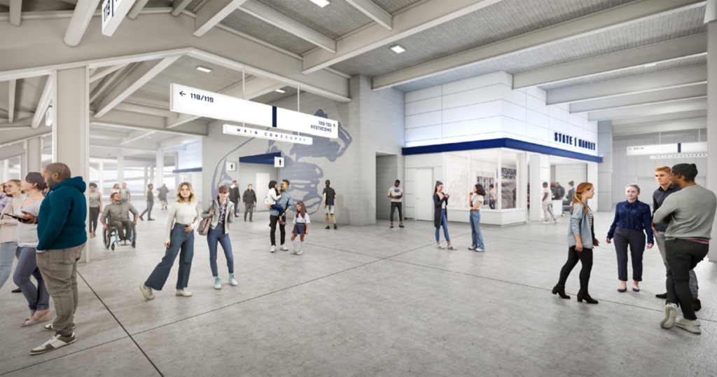 A rendering of the new main concourse following a multi-year, $700 million renovation project. (Image courtesy of Penn State Athletics)