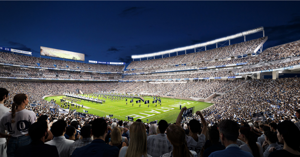 A rendering of the completed west side of Beaver Stadium following a multi-year, $700 million renovation project. (Image courtesy of Penn State Athletics)