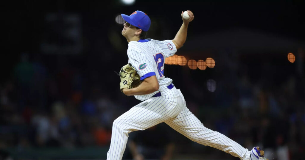 Florida starting pitcher Liam Peterson. (Maddie Washburn/UAA Photo)