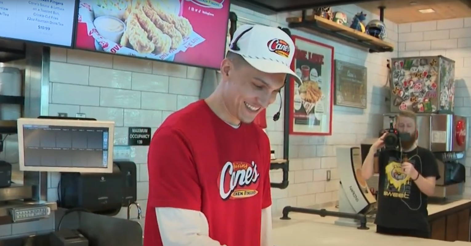 Yes, Tyler Herro actually worked a shift at Raising Cane’s