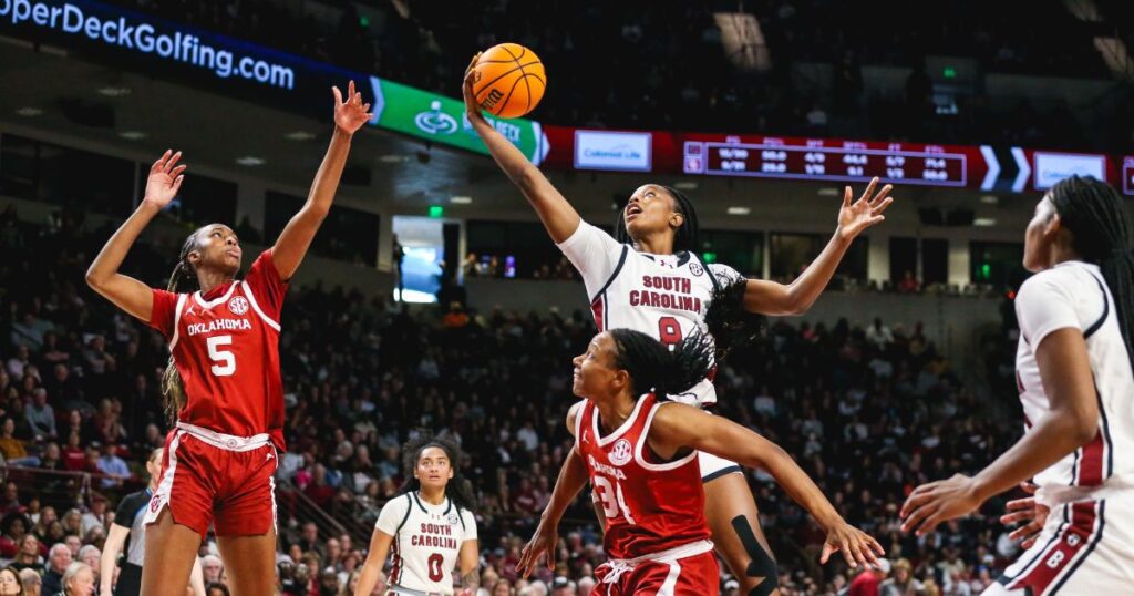 South Carolina women's basketball freshman Joyce Edwards goes up for a layup in Gamecocks' win over Arkansas (Katie Dugan/GamecockCentral).