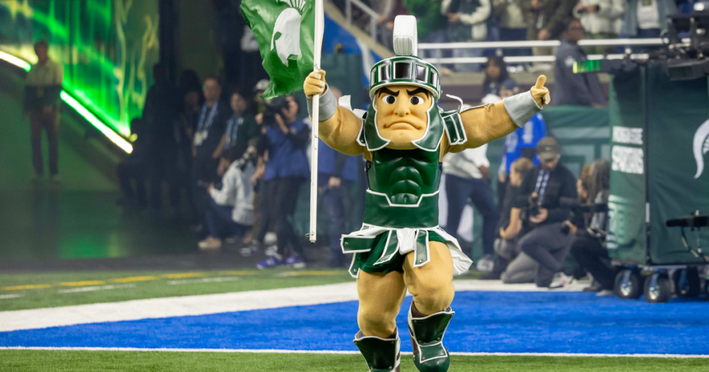 Sparty the Michigan State Spartans mascot runs out of the tunnel before the game against Penn State at Ford Field. - Dave Reginek, USA TODAY Sports