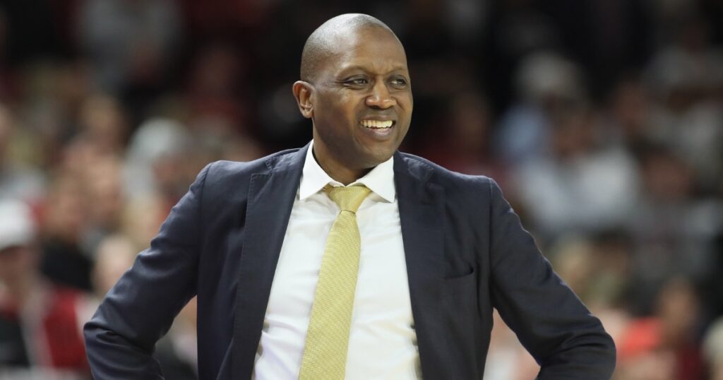Feb 22, 2025; Fayetteville, Arkansas, USA; Missouri Tigers head coach Dennis Gates during the game against the Arkansas Razorbacks at Bud Walton Arena. Mandatory Credit: Nelson Chenault-Imagn Images