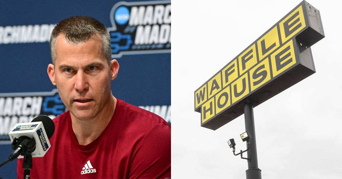 Scott Cross took a Waffle House question at Troy's NCAA practice