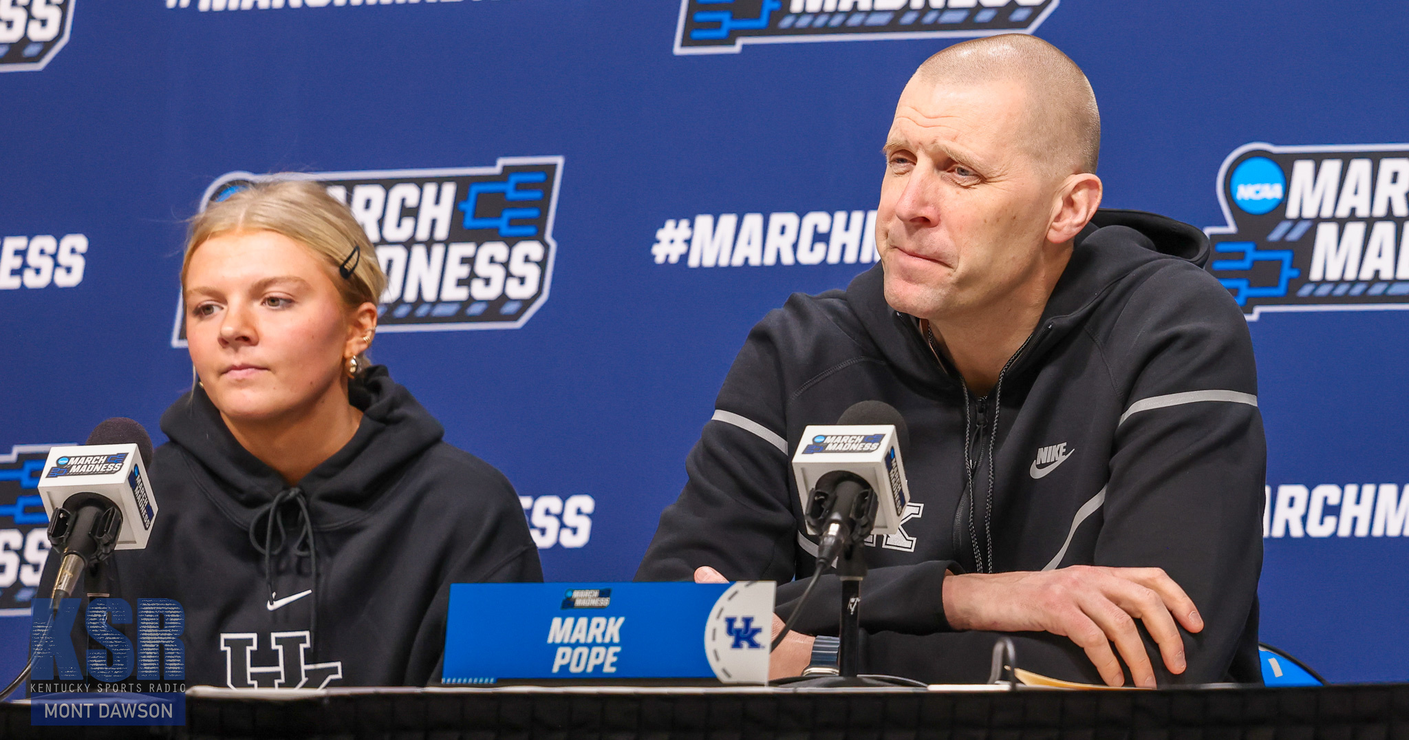 Mark Pope and his daughter Shay at Kentucky's press conference previewing the Illinois game - Mont Dawson, Kentucky Sports Radio