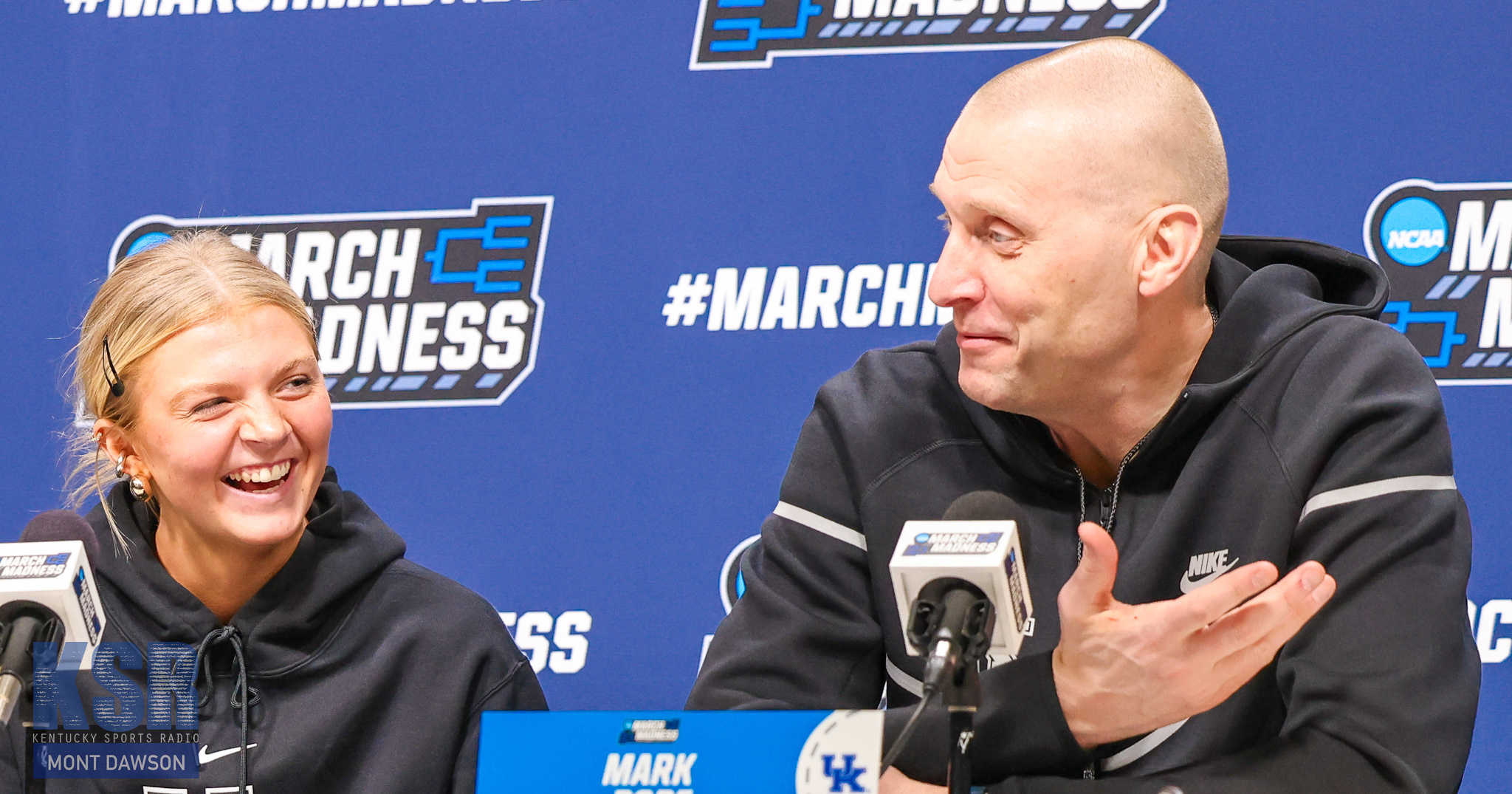 Mark Pope and his daughter Shay at Kentucky's press conference previewing the Illinois game - Mont Dawson, Kentucky Sports Radio