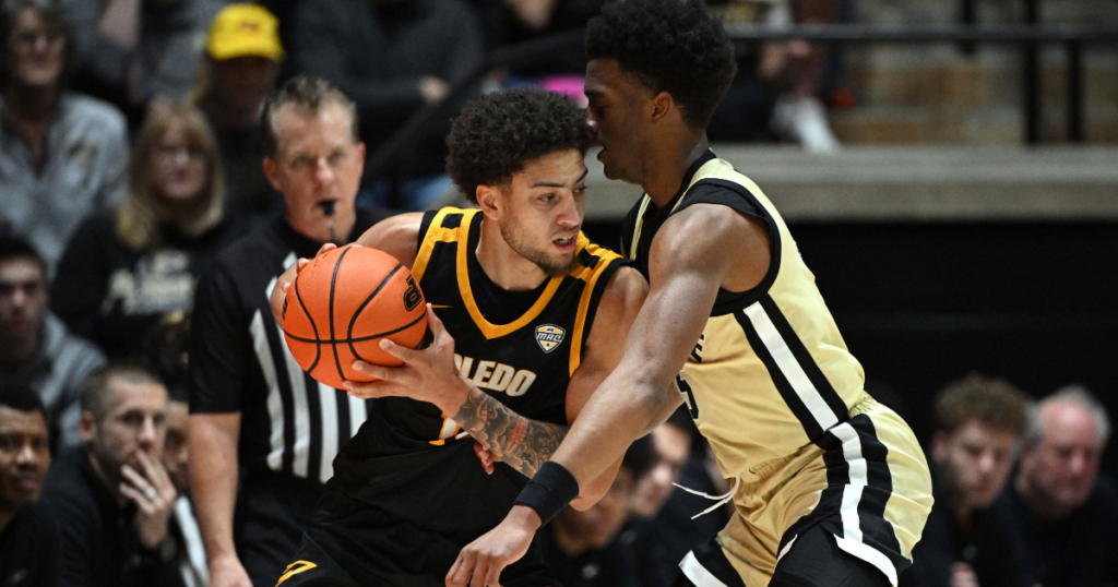 Toledo transfer Sam Lewis shot over 44 percent from three-point range last season. (Photo by Marc Lebryk-Imagn Images)