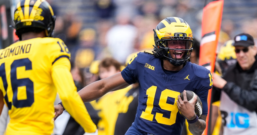 Michigan Wolverines football quarterback Bryce Underwood at the 2025 spring game. (Photo by Junfu Han / USA TODAY NETWORK via Imagn Images)