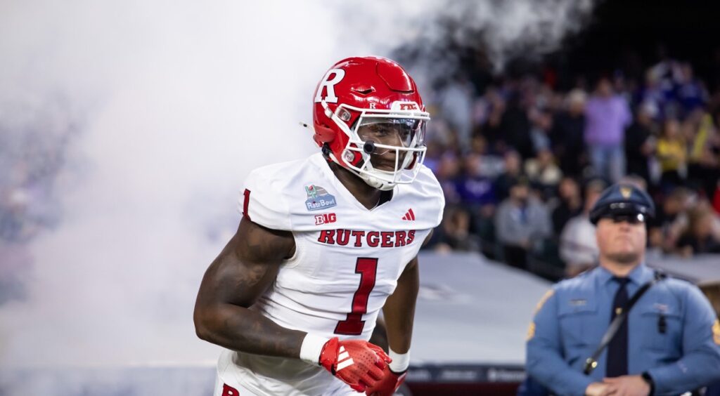 Rutgers Scarlet Knights linebacker Mohamed Toure (1) against the Kansas State Wildcats during the Rate Bowl at Chase Field. Mandatory Credit: Mark J. Rebilas-Imagn Images