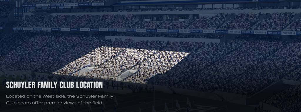 An artists rendering of where the Schuyler Family Club seats will be located inside of the renovated Beaver Stadium in 2027. (Courtesy of Penn State Athletics)