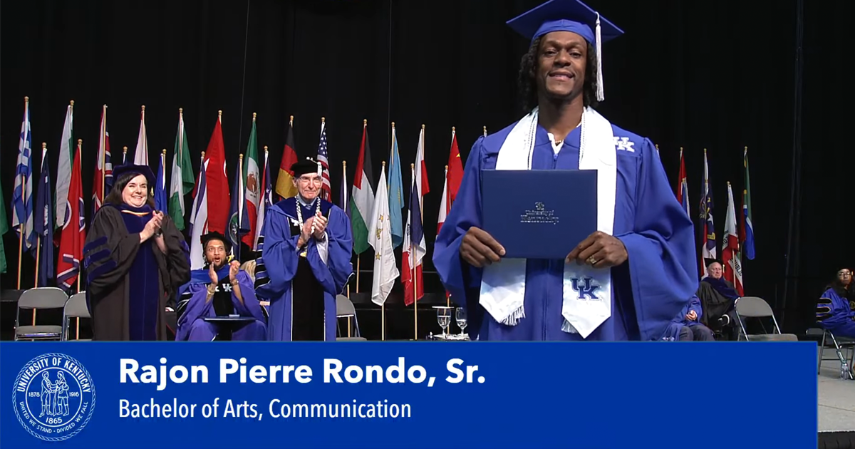 Watch Rajon Rondo walk the graduation stage to receive his UK diploma in Rupp Arena