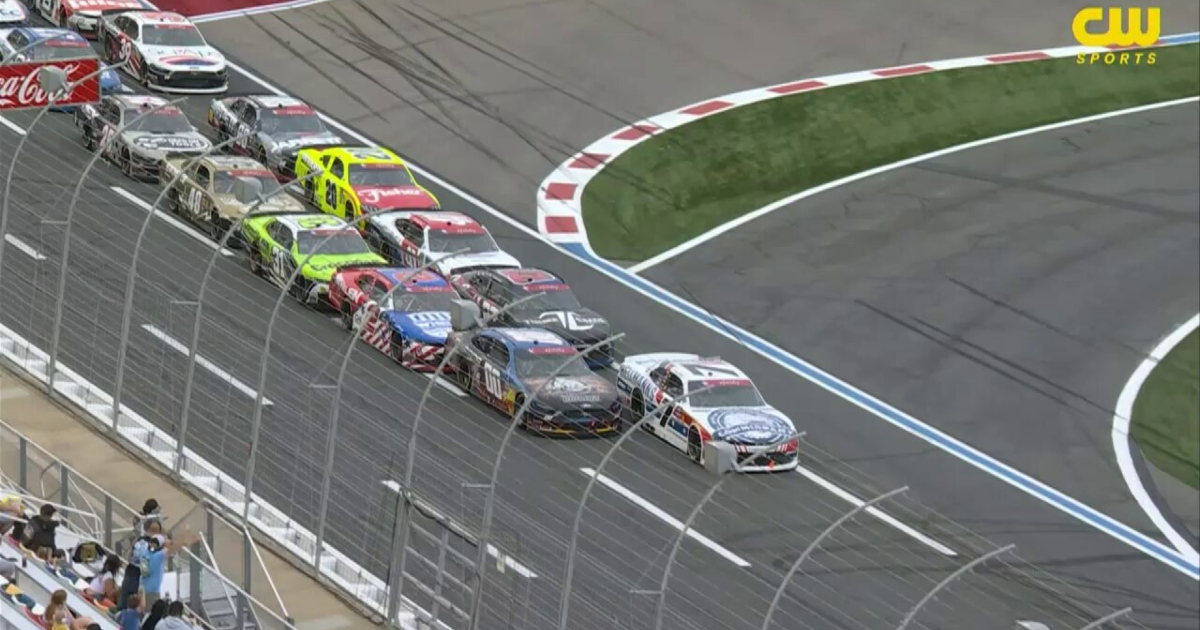 WATCH: Late race restart leads to massive pileup in NASCAR Xfinity Series race at Charlotte