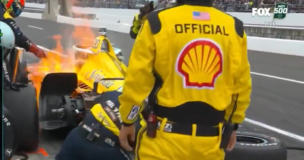 WATCH: Scary fire breaks out, covers pit crew member as Alexander Rossi pits during Indianapolis 500