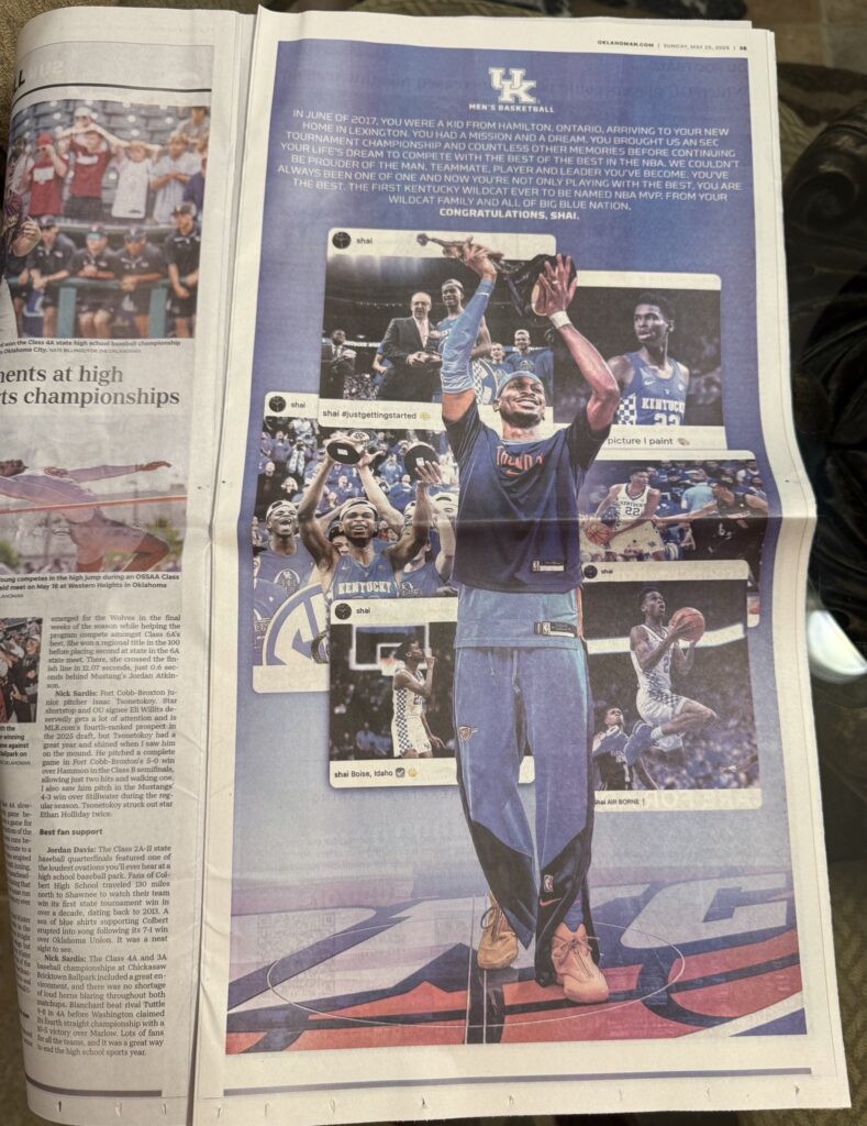 Shai Gilgeous-Alexander ad in The Oklahoman, via UK Athletics