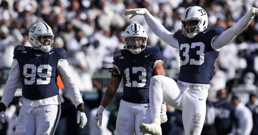Penn State's defense celebrates against SMU.