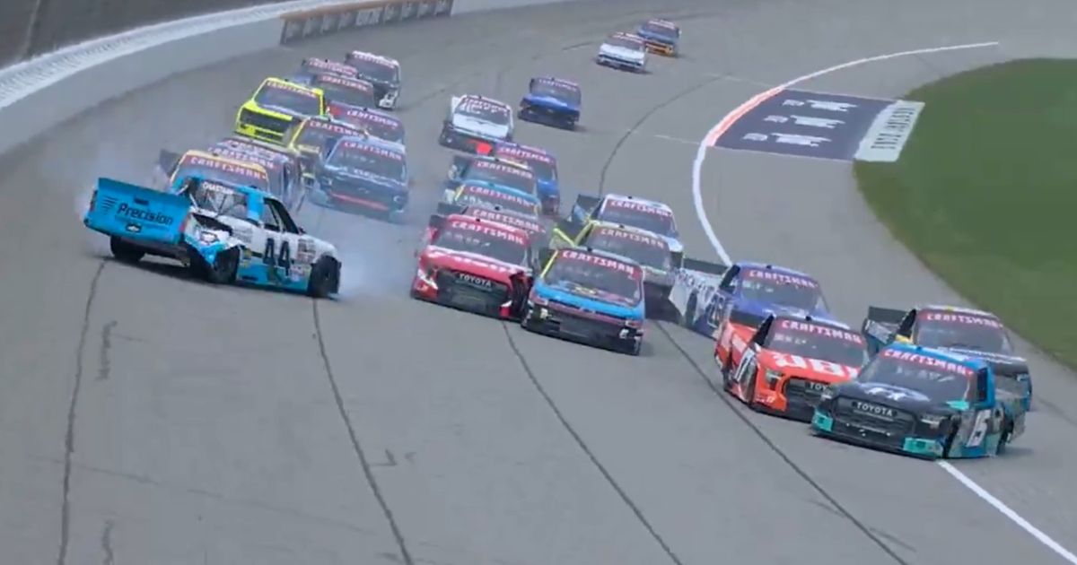 WATCH: Ross Chastain wrecked from the lead during late Truck Series restart at Michigan
