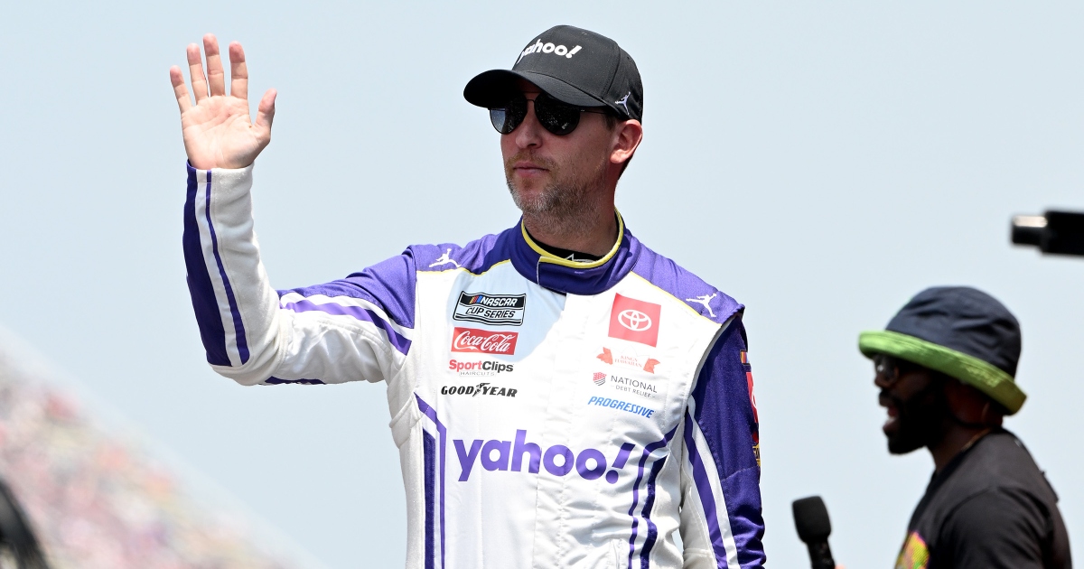 WATCH: Denny Hamlin trolls Michigan NASCAR crowd with Ohio State celebration after burnout