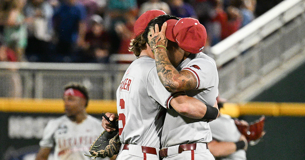 2025 College World Series: Arkansas freshman Gabe Fraser hands out gear, signs autographs despite heartbreaking loss