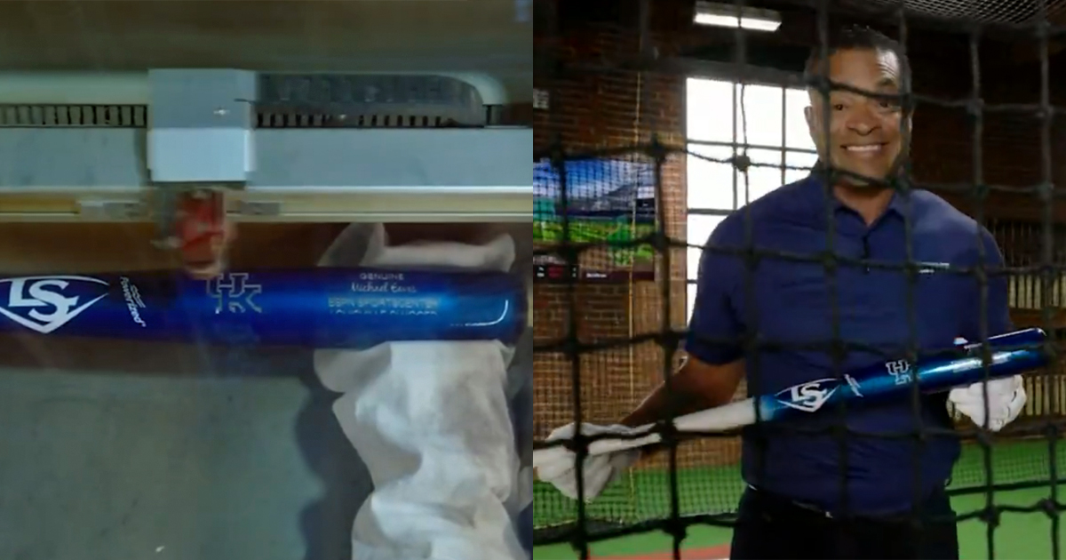 Michael Eaves got a custom UK-themed bat at the Louisville Slugger Factory on SportsCenter