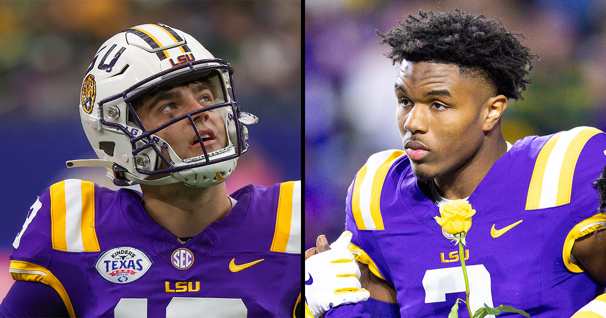 LOOK: Garrett Nussmeier honors Kyren Lacy with custom suit at SEC Media Days