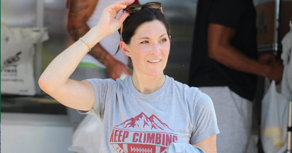 Maria Norvell, the wife of FSU football coach Mike Norvell, takes part in Tuesday's event with her Keep Climbing Family Foundation. (Matt LaSerre/Warchant)