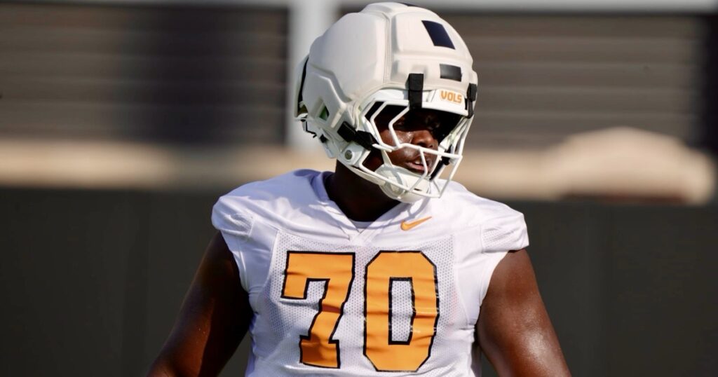 OL David Sander after completing a group drill