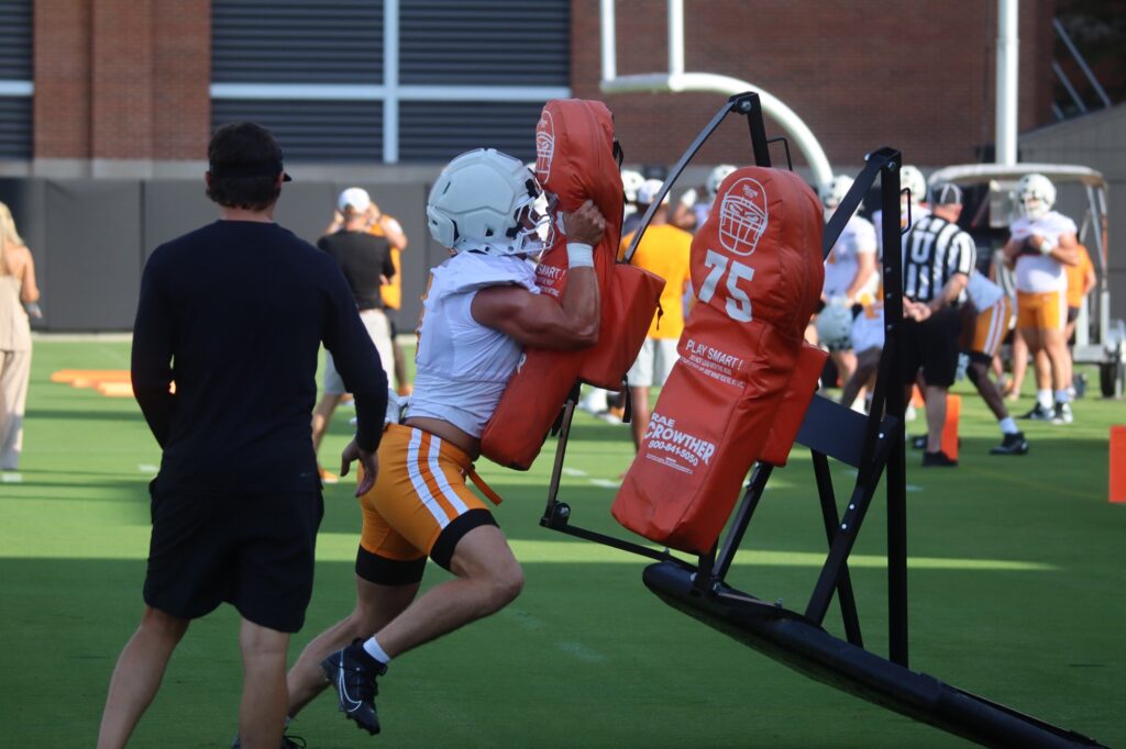 Jack Van Dorselaer gets in work in a sled drill