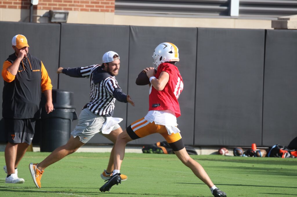 Freshman QB George MacIntyre gets in a rep in group