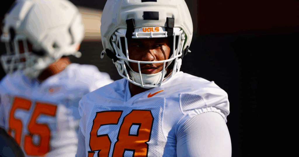 Freshman Center Nic Moore gets ready to take a rep