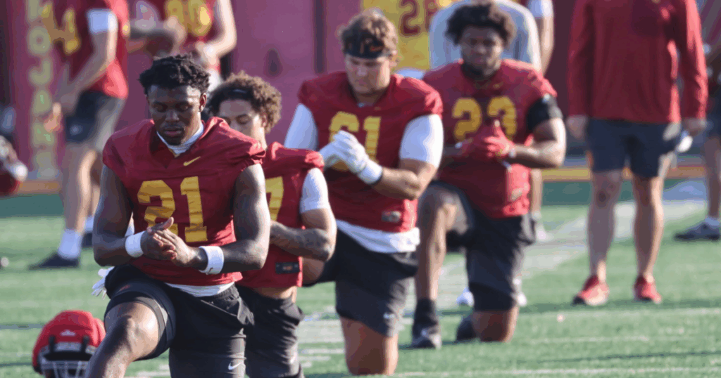 USC running back Bryan Jackson, running back Riley Wormley, offensive lineman Jack Susnjar and tight end Walter Matthews