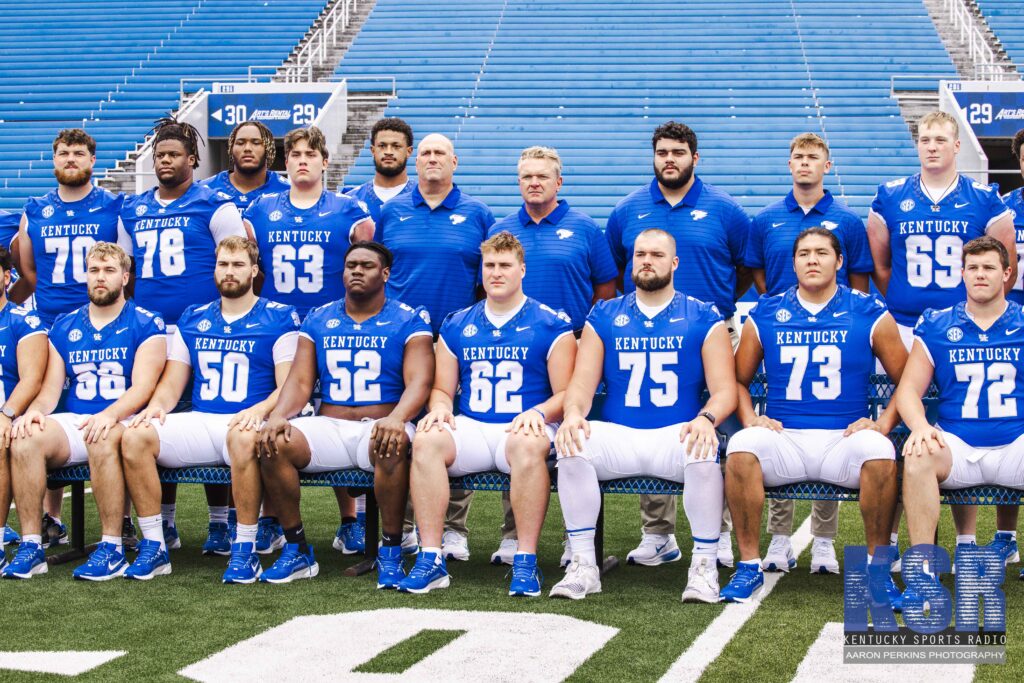 Kentucky offensive linemen pose together on Media Day - Aaron Perkins, Kentucky Sports Radio