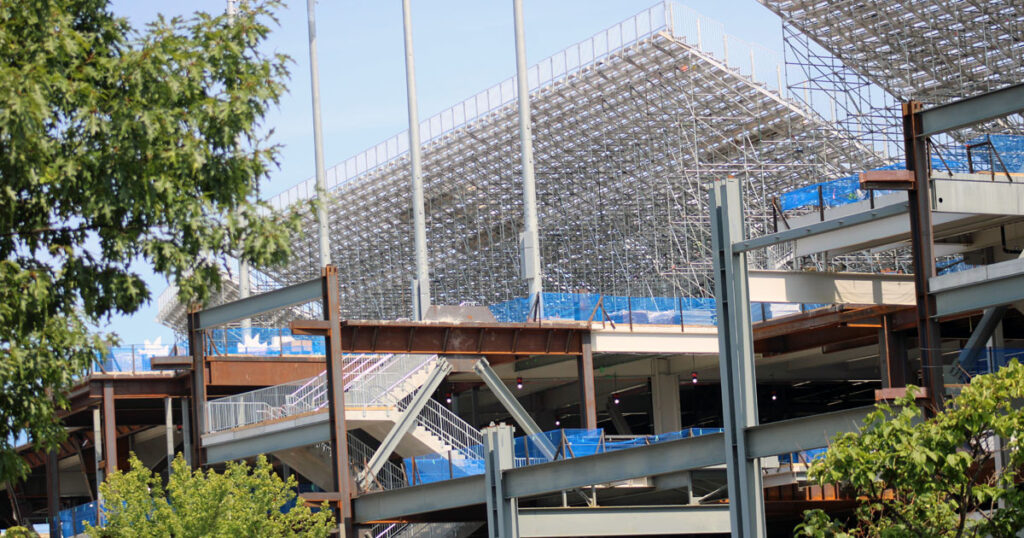 The temporary west side seating structure at Penn State's Beaver Stadium. (Pickel/BWI)