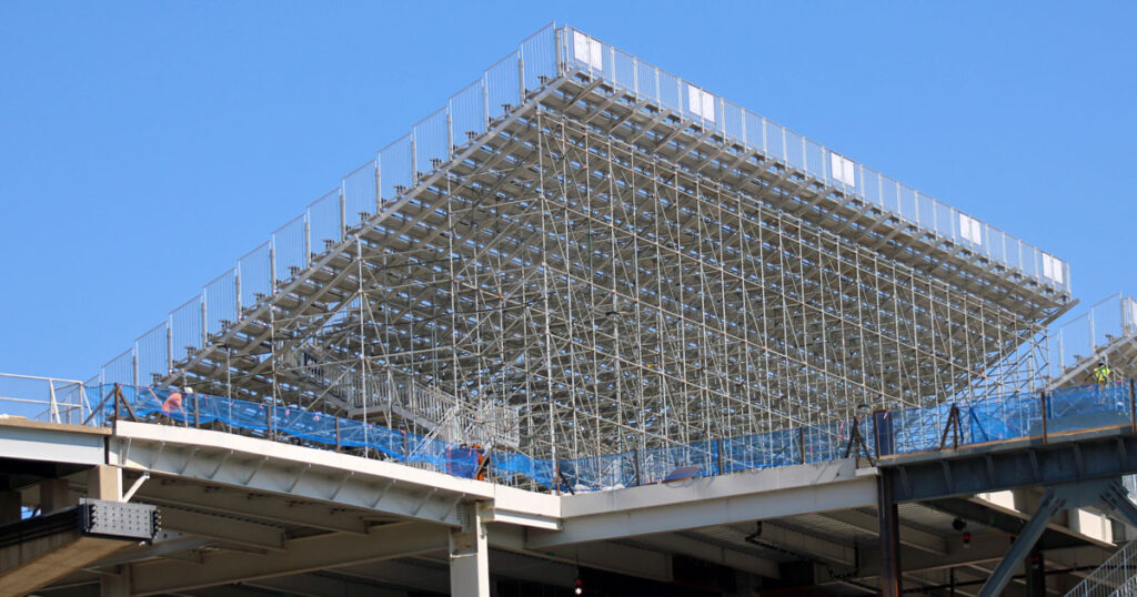 The last set of temporary bleachers in the northwest corner of Beaver Stadium on Aug. 13. (Pickel/BWI)