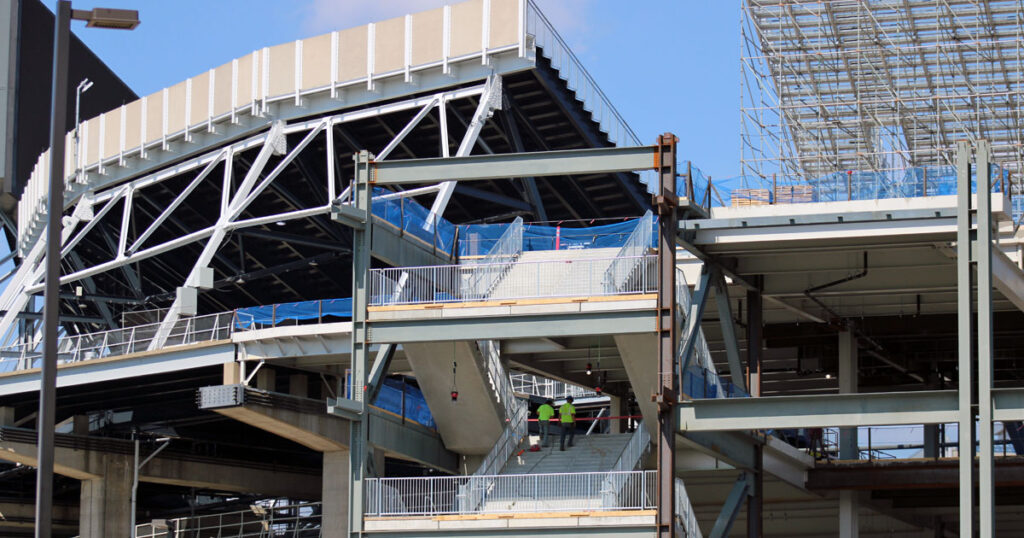 A look at the structure built to take Penn State fans to the temporary bleacher at Beaver Stadium. (Pickel/BWI)