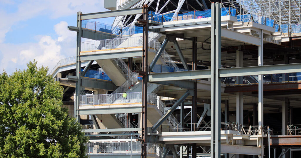 A closer look at the walkway that will take fans to the temporary bleachers at Beaver Stadium. (Pickel/BWI)
