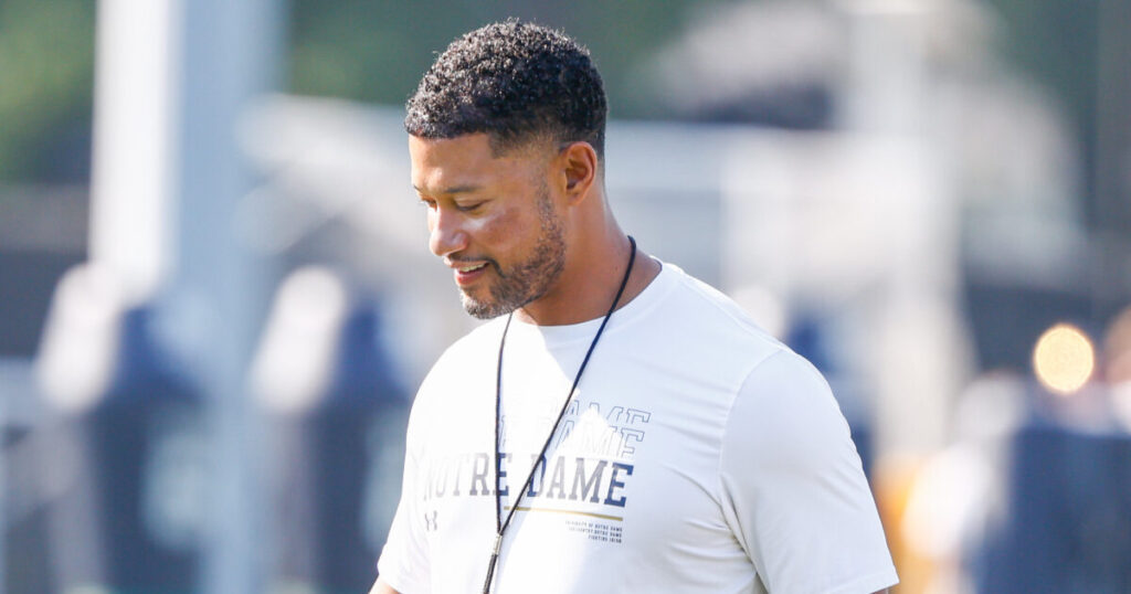 Marcus Freeman at Notre Dame football practice