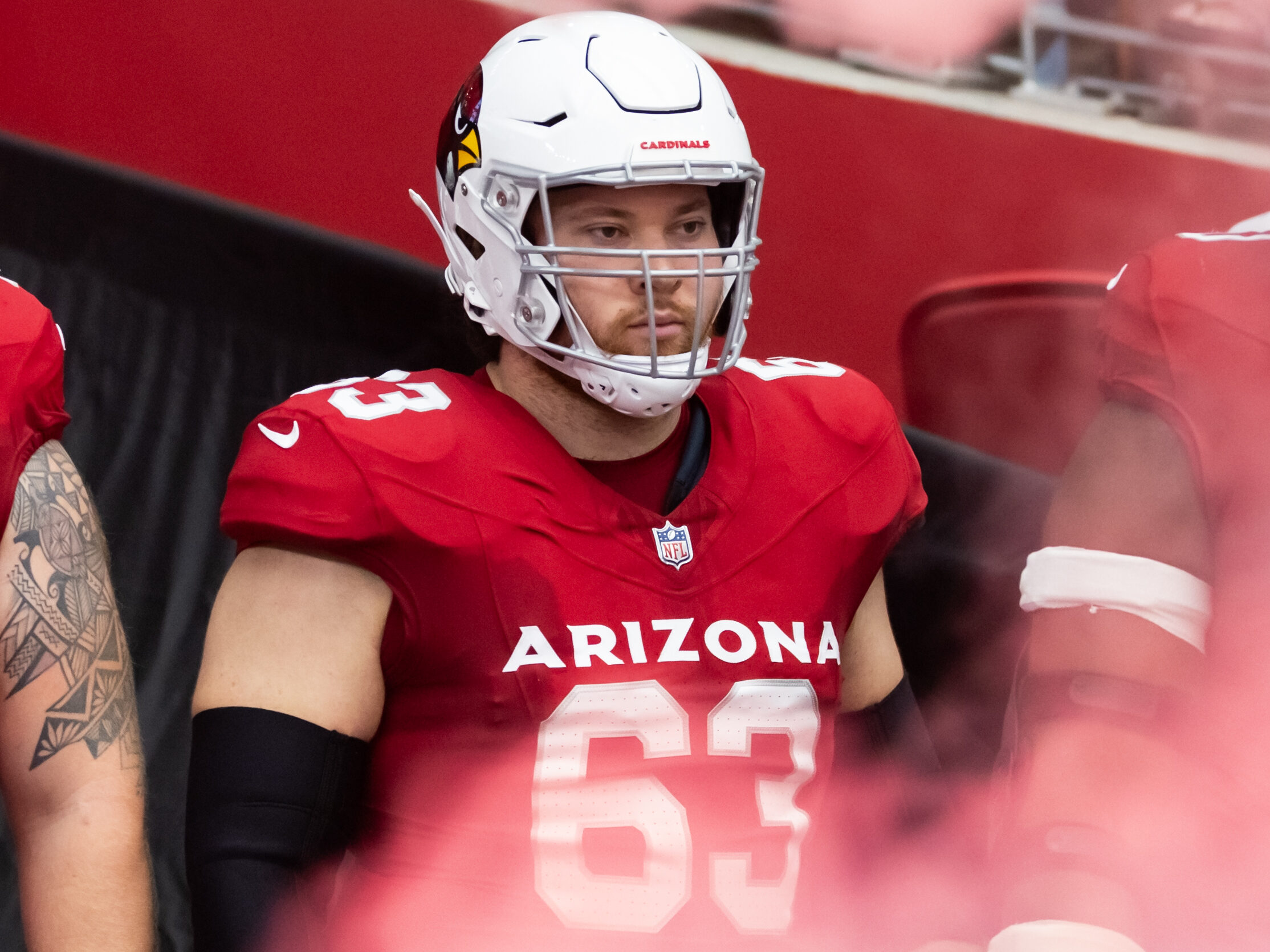 Arizona Cardinals offensive lineman Evan Brown (63) against the Kansas City Chiefs during a preseason NFL game at State Farm Stadium.